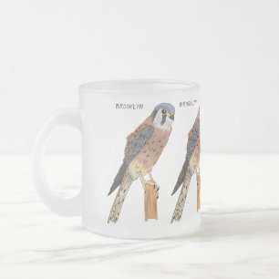 Taza De Cristal Esmerilado Ilustracion americano de aves de Kestrel