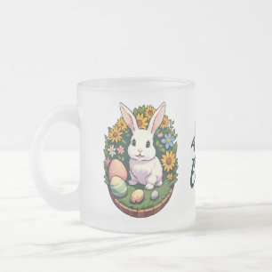 Taza De Cristal Esmerilado Ilustración clásica del conejo de Pascua. ¡Feliz P