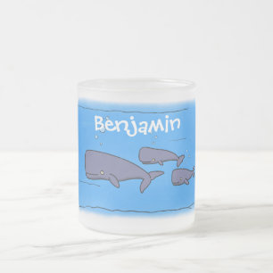 Taza De Cristal Esmerilado Ilustracion de ballenas personalizados migratorias