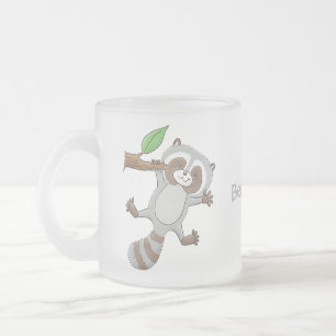Taza De Cristal Esmerilado Ilustracion de bebé de raccoon feliz lindo