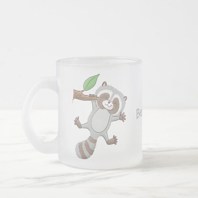 Taza De Cristal Esmerilado Ilustracion de bebé de raccoon feliz lindo (Izquierda)
