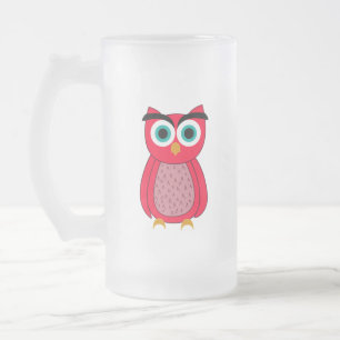 Taza De Cristal Esmerilado Ilustración de búho rosa lindo