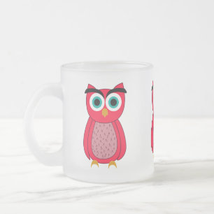 Taza De Cristal Esmerilado Ilustración de búho rosa lindo