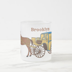 Taza De Cristal Esmerilado Ilustracion de caballos y carruajes reales