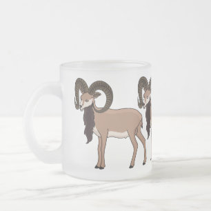 Taza De Cristal Esmerilado Ilustracion de cabra de Mouflon