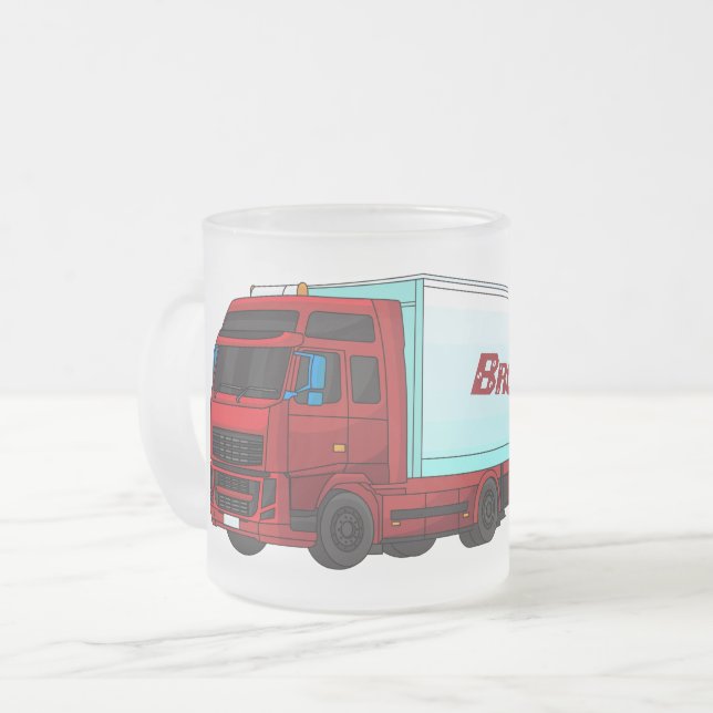 Taza De Cristal Esmerilado Ilustracion de camión de remolques rojos (Anverso izquierdo)