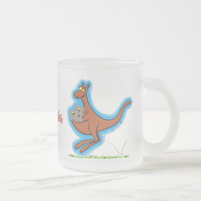 Taza De Cristal Esmerilado Ilustracion de canguro y personalizado de koalas (Derecha)
