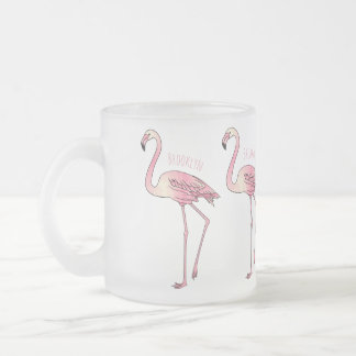 Taza De Cristal Esmerilado Ilustración de dibujos animados de ave flamenco