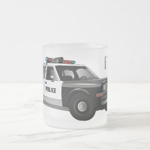 Taza De Cristal Esmerilado Ilustración de dibujos animados de coche de policí