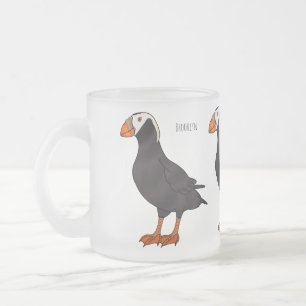Taza De Cristal Esmerilado Ilustración de dibujos animados de frailecillo cre