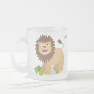 Taza De Cristal Esmerilado Ilustración de dibujos animados de león feliz rugi
