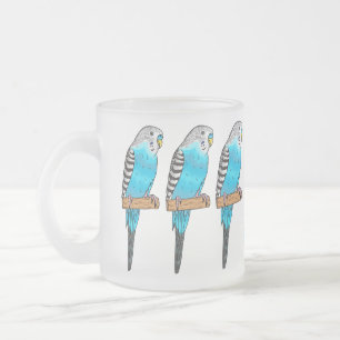 Taza De Cristal Esmerilado Ilustración de dibujos animados de pájaros periqui