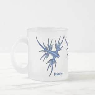 Taza De Cristal Esmerilado Ilustracion de dragón azul