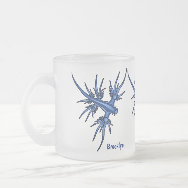 Taza De Cristal Esmerilado Ilustracion de dragón azul (Izquierda)