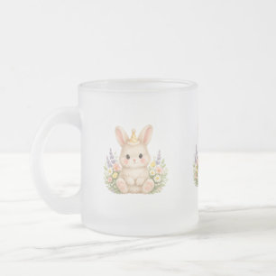 Taza De Cristal Esmerilado Ilustración de flor silvestre de conejito pastel