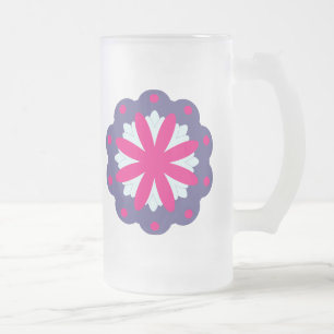 Taza De Cristal Esmerilado Ilustración de formas florales púrpura y rosa
