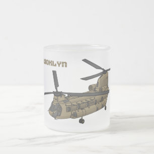 Taza De Cristal Esmerilado Ilustracion de helicópteros militares de Chinook
