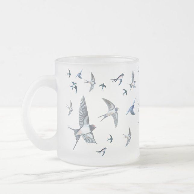 Taza De Cristal Esmerilado Ilustracion De Las Aves Tragadas Voladoras (Izquierda)