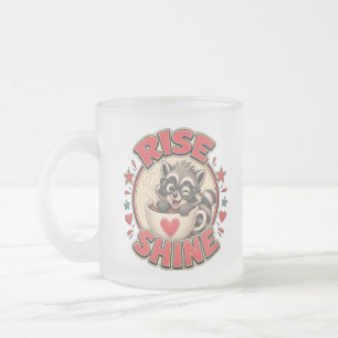 Taza De Cristal Esmerilado Ilustración de mapache amante del café 'Rise & Shi