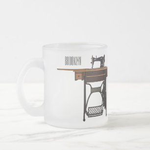 Taza De Cristal Esmerilado Ilustracion de máquina de coser personalizado