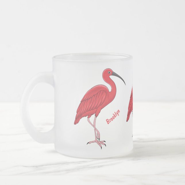 Taza De Cristal Esmerilado Ilustracion de pájaro ibis de escarlata personaliz (Izquierda)