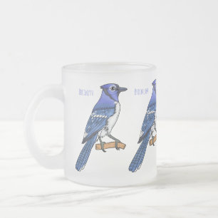 Taza De Cristal Esmerilado Ilustracion de personalizado de ave azul jay