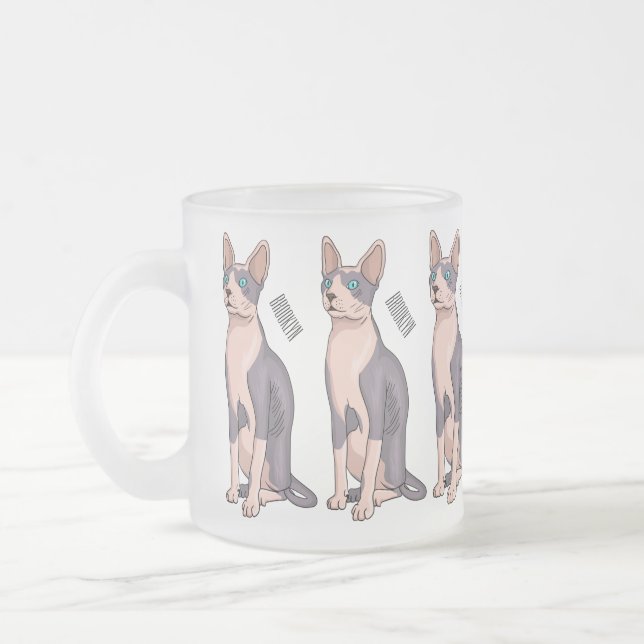 Taza De Cristal Esmerilado Ilustracion de personalizado de gatos Sfinx (Izquierda)
