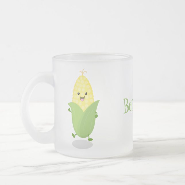 Taza De Cristal Esmerilado Ilustracion de personalizado de maíz feliz (Izquierda)