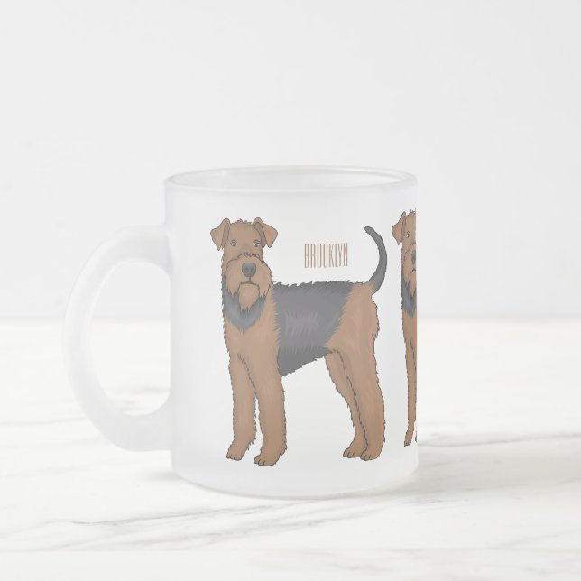 Taza De Cristal Esmerilado Ilustracion de personalizado de perro Airedale ter (Izquierda)