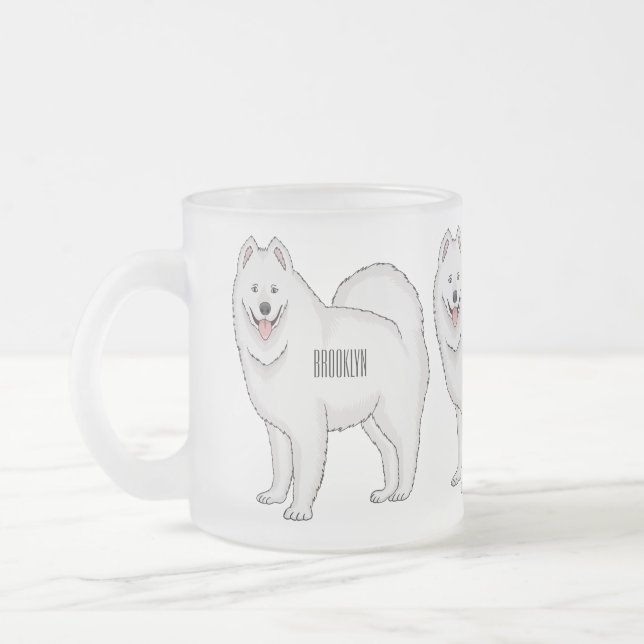 Taza De Cristal Esmerilado Ilustracion de personalizado de perro de Samoyed (Izquierda)