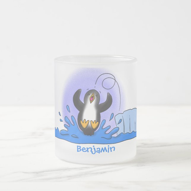 Taza De Cristal Esmerilado Ilustracion de personalizado de pingüino puenteado (Centro)