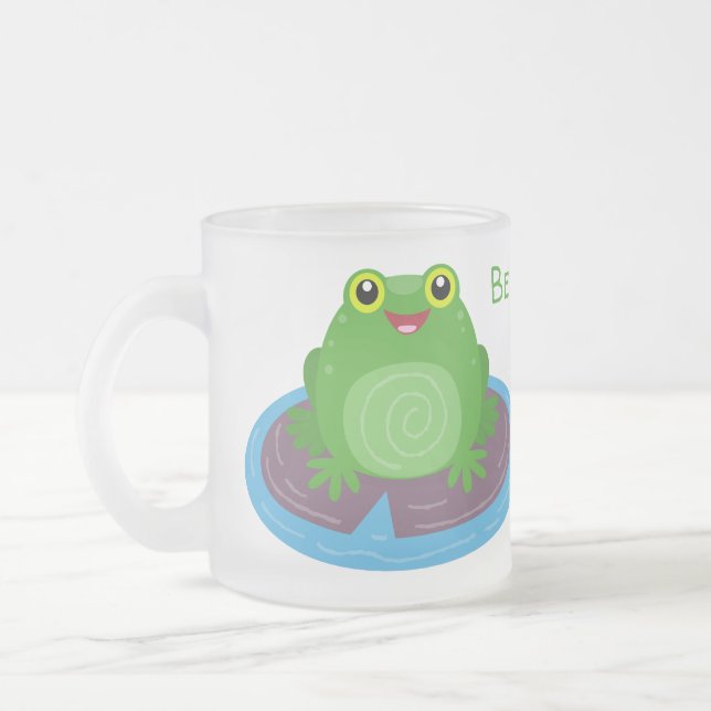Taza De Cristal Esmerilado Ilustracion de personalizado de rana verde alegre (Izquierda)