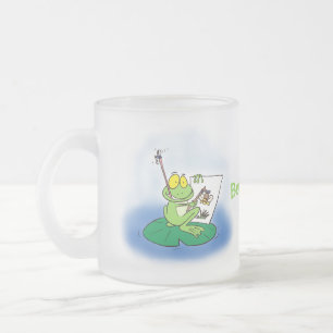 Taza De Cristal Esmerilado Ilustracion de personalizado de rana verde lindo