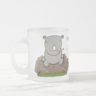 Taza De Cristal Esmerilado Ilustracion de personalizado de rinocerontes