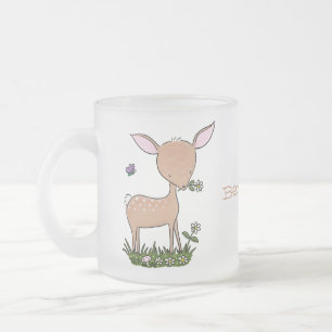 Taza De Cristal Esmerilado Ilustracion de personalizado de venado lindo y fel