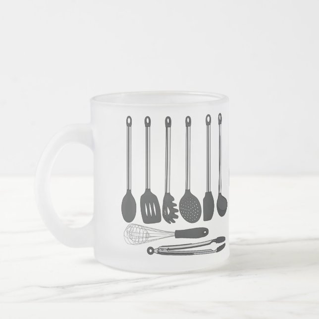 Taza De Cristal Esmerilado Ilustracion de personalizados utensiales de cocina (Izquierda)