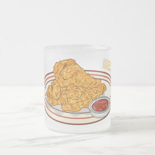 Taza De Cristal Esmerilado Ilustracion de pollo frito personalizado