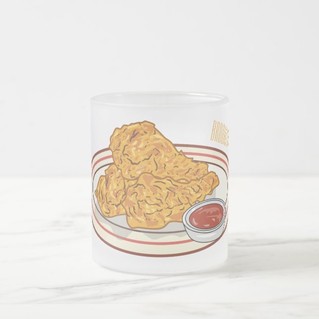 Taza De Cristal Esmerilado Ilustracion de pollo frito personalizado (Centro)