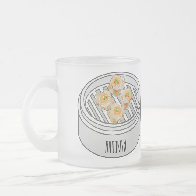 Taza De Cristal Esmerilado Ilustracion de Shumai dim sum personalizado (Izquierda)
