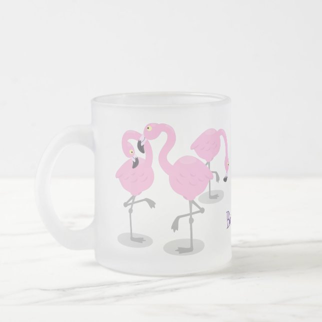 Taza De Cristal Esmerilado Ilustracion de trío de flamingo rosado (Izquierda)