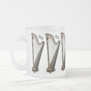 Taza De Cristal Esmerilado Ilustracion Harp personalizado