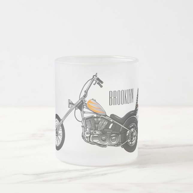 Taza De Cristal Esmerilado Ilustracion personalizado Chopper Motorcycle 1950 (Centro)