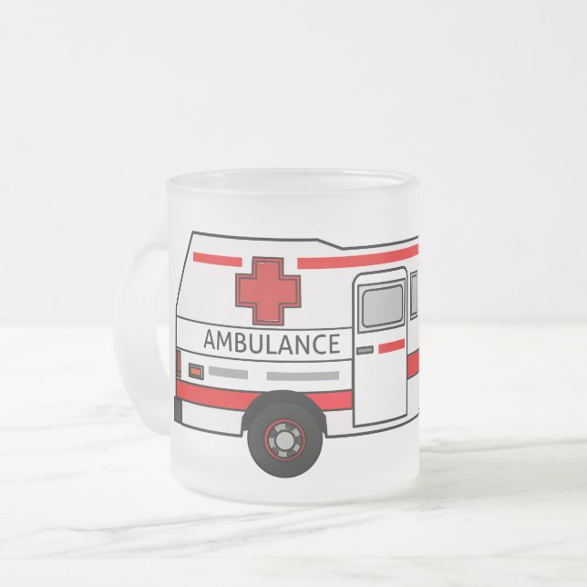 Taza De Cristal Esmerilado Ilustracion personalizado de ambulancia (Anverso izquierdo)