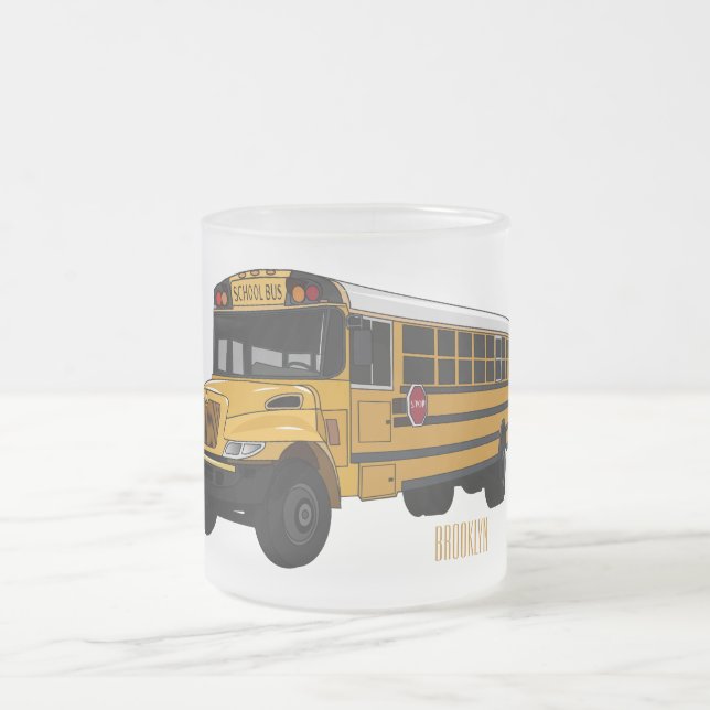 Taza De Cristal Esmerilado Ilustracion personalizado de autobús escolar (Centro)