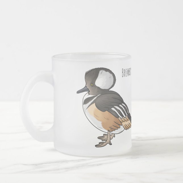 Taza De Cristal Esmerilado Ilustracion personalizado de aves merganser con ca (Izquierda)