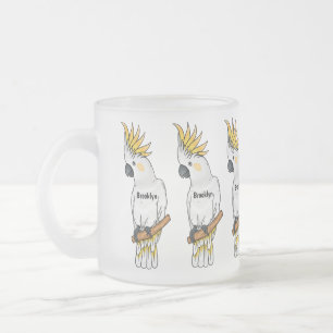 Taza De Cristal Esmerilado Ilustracion personalizado de cacatúa con crema de