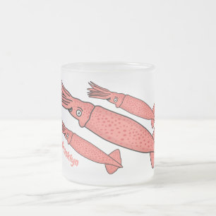 Taza De Cristal Esmerilado Ilustracion personalizado de calamar rosa feliz