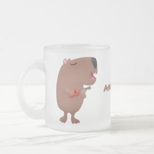 Taza De Cristal Esmerilado Ilustracion personalizado de capybara ukulele cant