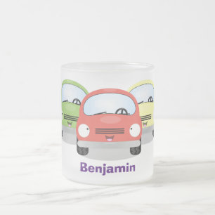 Taza De Cristal Esmerilado Ilustracion personalizado de coches Cute kawaii