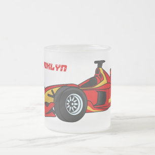 Taza De Cristal Esmerilado Ilustracion personalizado de coches de carreras de